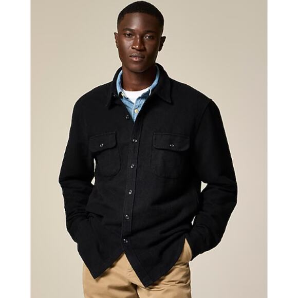 J Crew NWT Mens Heavyweight Chamois Workshirt Sz XL Black Cotton Button Up BK216